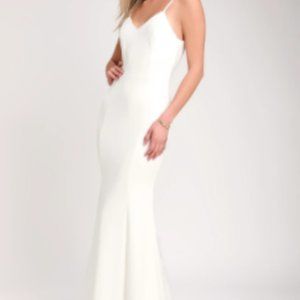 Taliana White Lace Button Back Maxi Dress